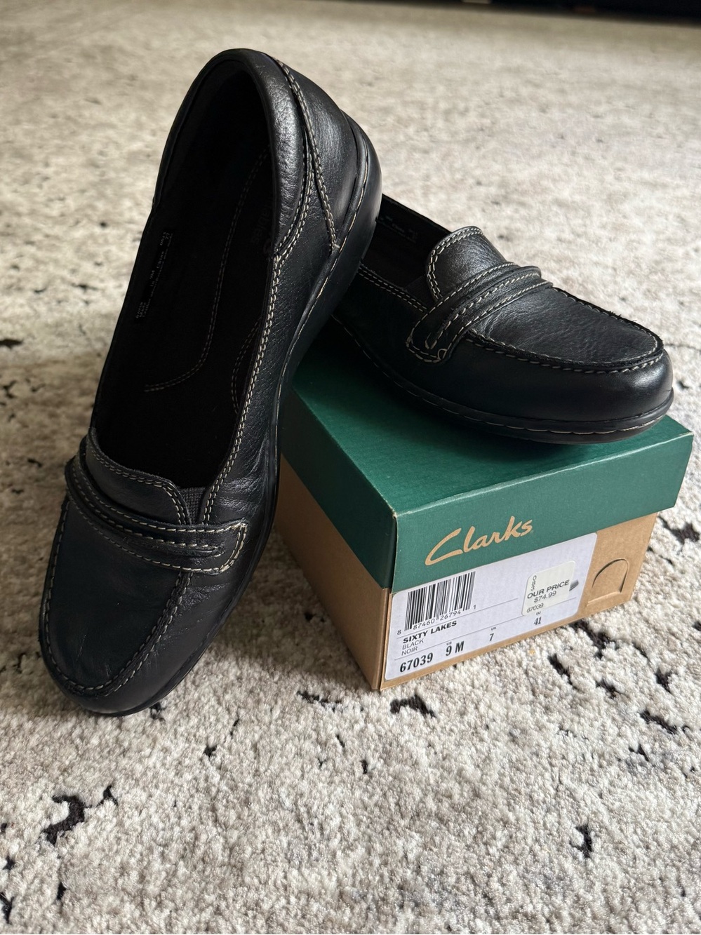 Clarks Black Leather Loafers for Women